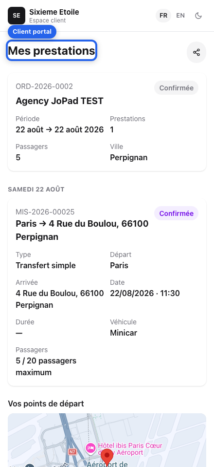 Customer service portal with one booked service